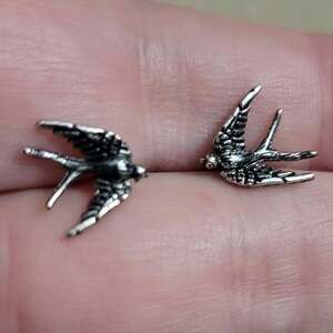 Sparrow bird shaped silver tone post earrings